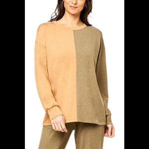 Comfort Code By Cuddl Duds Color Block Top Green/Orange - Regular